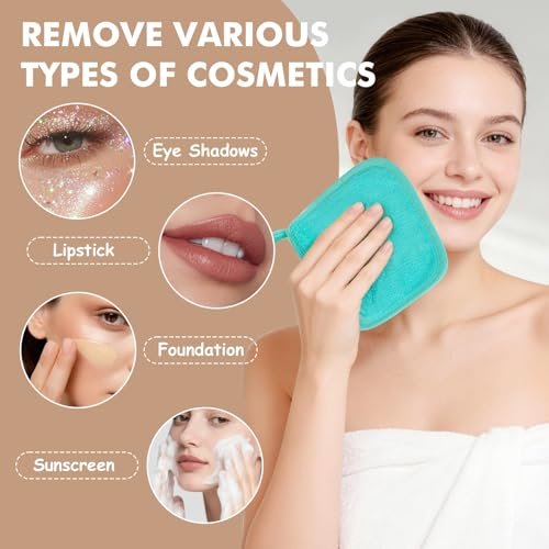 NEOACT Reusable Makeup Remover Cloths 24 Pack - Super Soft Microfiber Face Towels for All Skin Types, 6.5"x6.5" Portable Cleansing Cloths Remove Makeup with Just Water - görsel 10