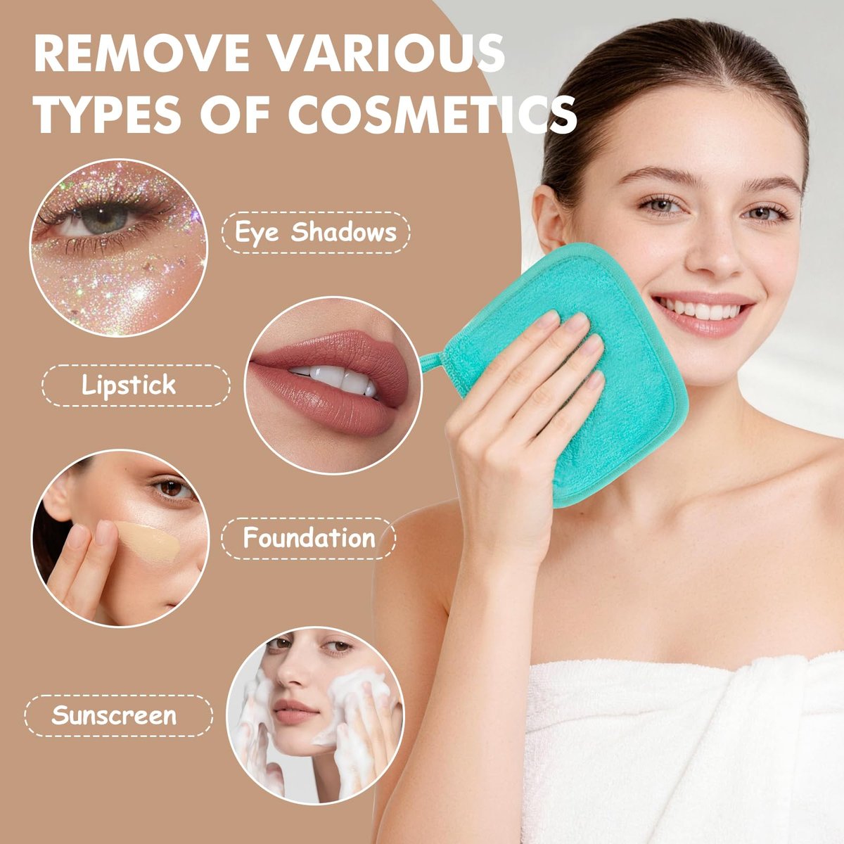 NEOACT Reusable Makeup Remover Cloths 24 Pack - Super Soft Microfiber Face Towels for All Skin Types, 6.5"x6.5" Portable Cleansing Cloths Remove Makeup with Just Water - görsel 9