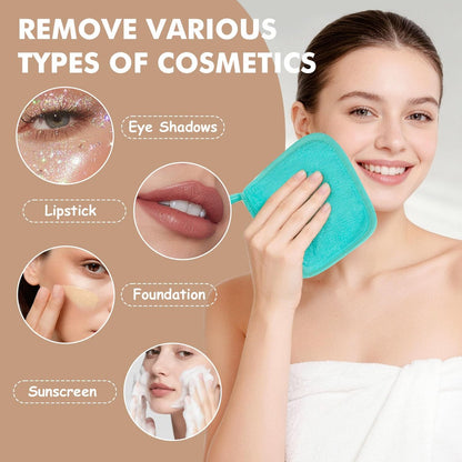 NEOACT Reusable Makeup Remover Cloths 24 Pack - Super Soft Microfiber Face Towels for All Skin Types, 6.5"x6.5" Portable Cleansing Cloths Remove Makeup with Just Water
