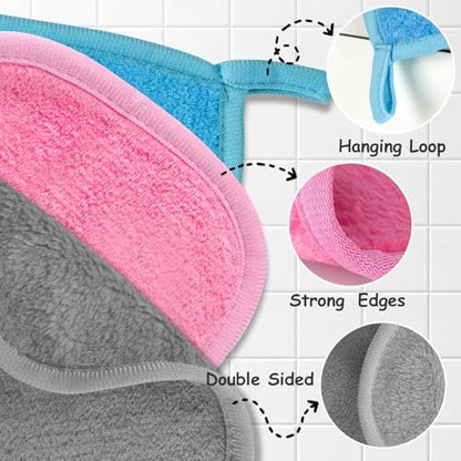 NEOACT Reusable Makeup Remover Cloths 24 Pack - Super Soft Microfiber Face Towels for All Skin Types, 6.5"x6.5" Portable Cleansing Cloths Remove Makeup with Just Water