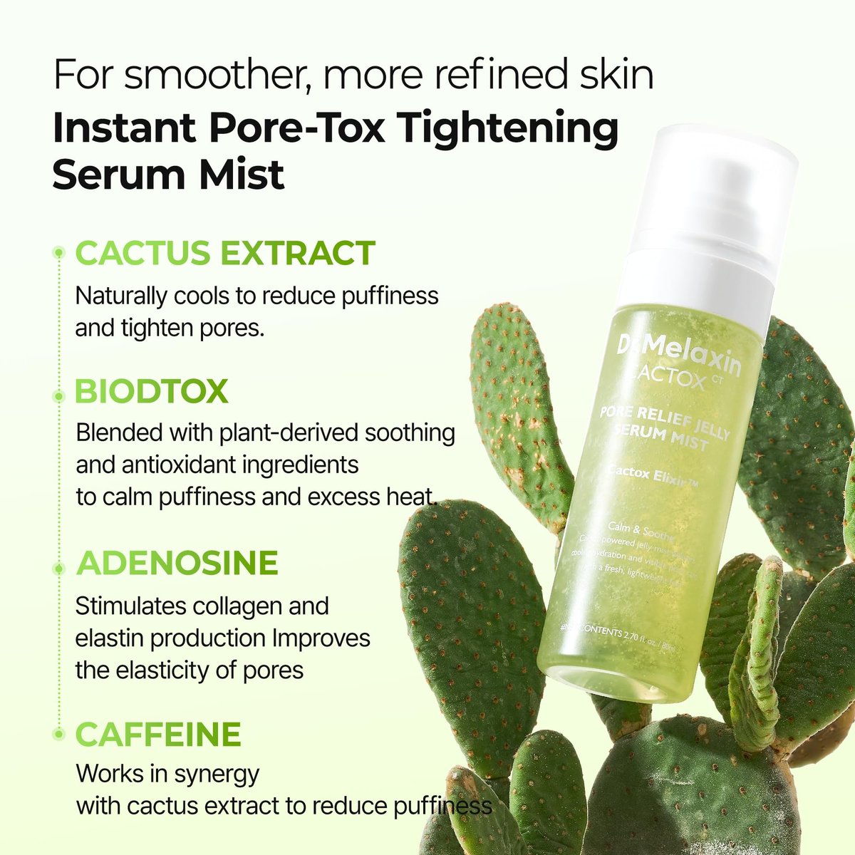 Dr.Melaxin Cactox Pore Relief Jelly Serum Mist - Instant Cooling Face Mist for Pore Tightening & De-Puffing, Hydrating Cactus Serum for Puffy Skin, 80ml (2.7 fl oz) Avelisse