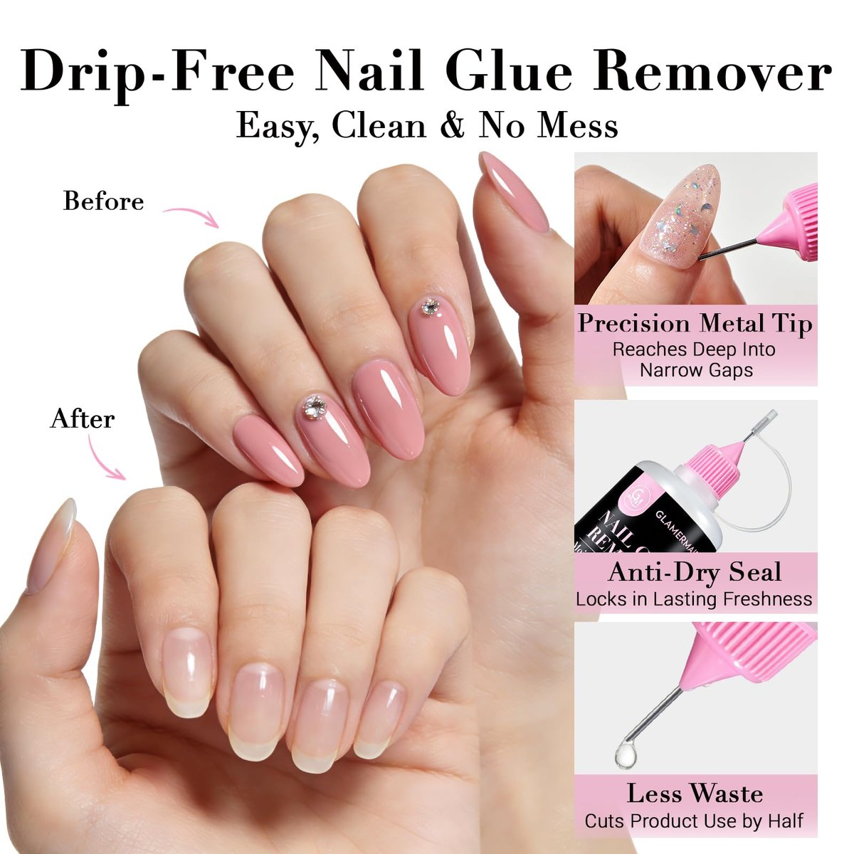 GLAMERMAID 50 ml Pinpoint Nail Glue Remover for Press on Nails – Non-Acetone Gentle Remover with 3 Orangewood Sticks - görsel 7
