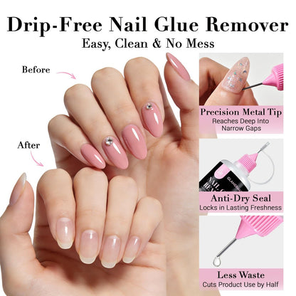 GLAMERMAID 50 ml Pinpoint Nail Glue Remover for Press on Nails – Non-Acetone Gentle Remover with 3 Orangewood Sticks