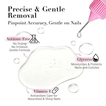 GLAMERMAID 50 ml Pinpoint Nail Glue Remover for Press on Nails – Non-Acetone Gentle Remover with 3 Orangewood Sticks