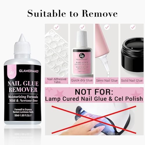 GLAMERMAID 50 ml Pinpoint Nail Glue Remover for Press on Nails – Non-Acetone Gentle Remover with 3 Orangewood Sticks - görsel 10