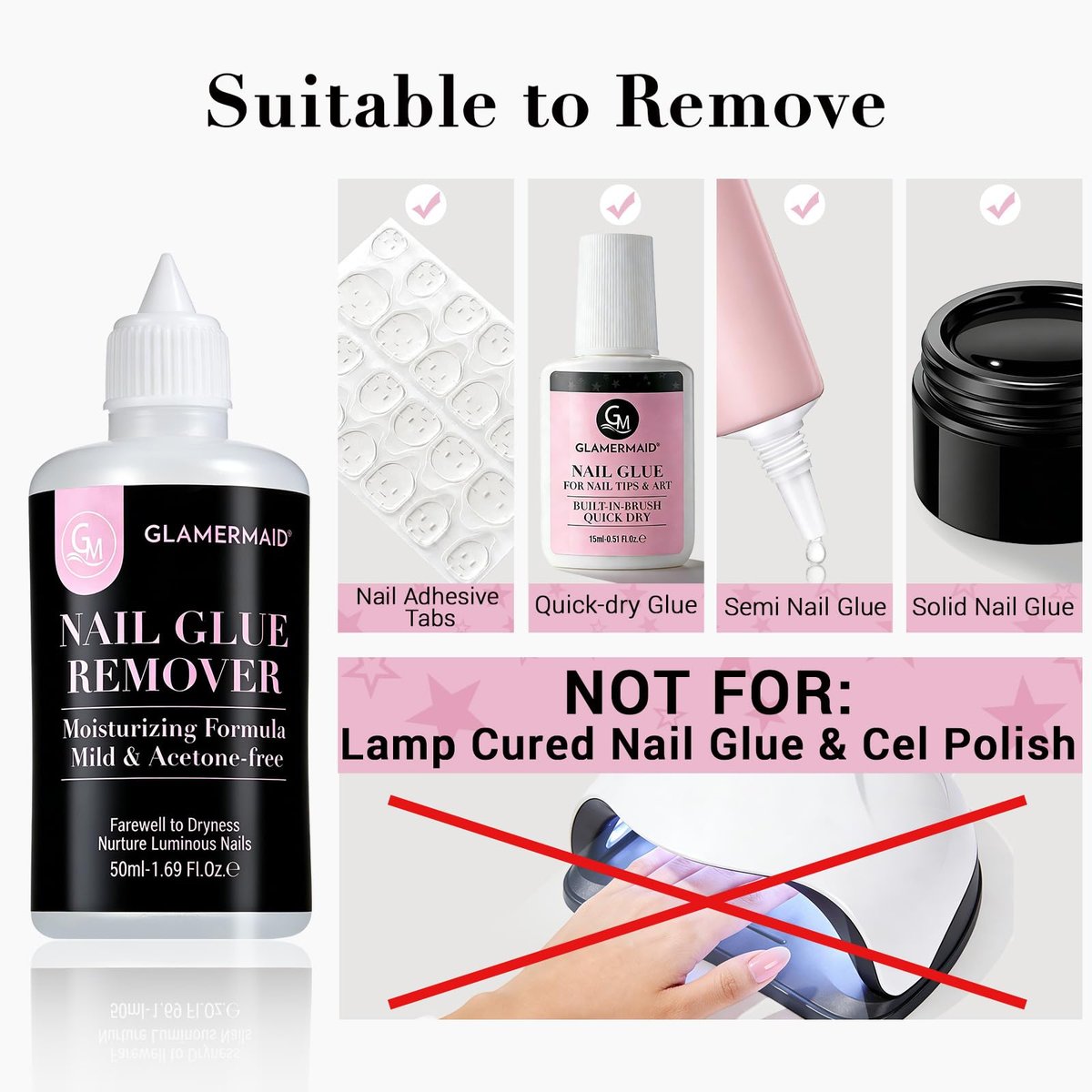 GLAMERMAID 50 ml Pinpoint Nail Glue Remover for Press on Nails – Non-Acetone Gentle Remover with 3 Orangewood Sticks - görsel 9
