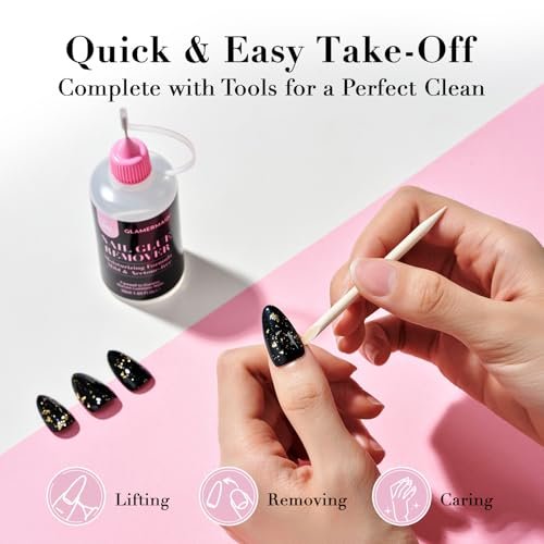 GLAMERMAID 50 ml Pinpoint Nail Glue Remover for Press on Nails – Non-Acetone Gentle Remover with 3 Orangewood Sticks - görsel 6
