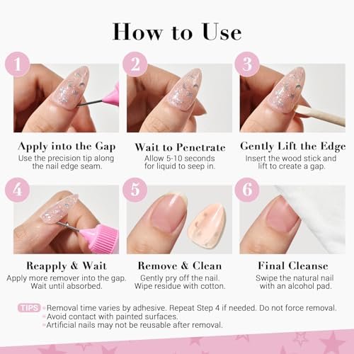 GLAMERMAID 50 ml Pinpoint Nail Glue Remover for Press on Nails – Non-Acetone Gentle Remover with 3 Orangewood Sticks - görsel 14