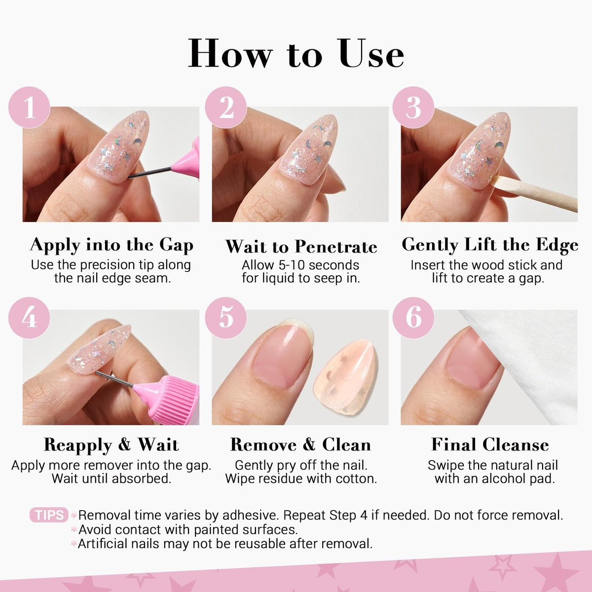 GLAMERMAID 50 ml Pinpoint Nail Glue Remover for Press on Nails – Non-Acetone Gentle Remover with 3 Orangewood Sticks - görsel 13