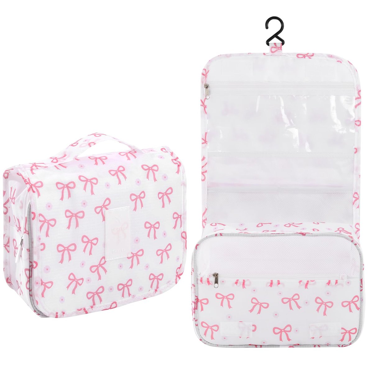 Pengxiaomei Hanging Toiletry Bag - Pink Bow Waterproof Cosmetic Pouch for Travel, Kids, Teens, Girls - Portable Makeup Wash Bag with Handle - görsel 1