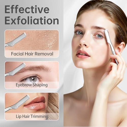 ZiLORA Metal Face Razor for Women – Dermaplaning Tool with 16 Blades (Wide & Micro), Facial Hair Remover & Eyebrow Trimmer, Silver Avelisse