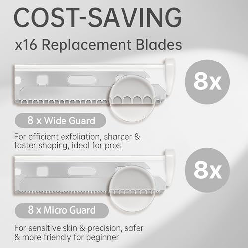 ZiLORA Metal Face Razor for Women – Dermaplaning Tool with 16 Blades (Wide & Micro), Facial Hair Remover & Eyebrow Trimmer, Silver Avelisse
