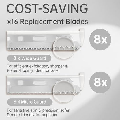 ZiLORA Metal Face Razor for Women – Dermaplaning Tool with 16 Blades (Wide & Micro), Facial Hair Remover & Eyebrow Trimmer, Silver Avelisse
