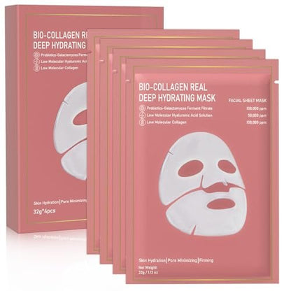 Nityrliv Bio-Collagen Real Deep Mask – Overnight Hydrating Face Mask, 4 Pack for All Skin Types