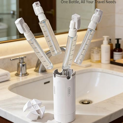 BOMPOW 4-in-1 Travel Bottles Set – Leak-Proof Refillable Containers with Labels, Portable Toiletry Organizer Cup for Shampoo, Lotion, Soap