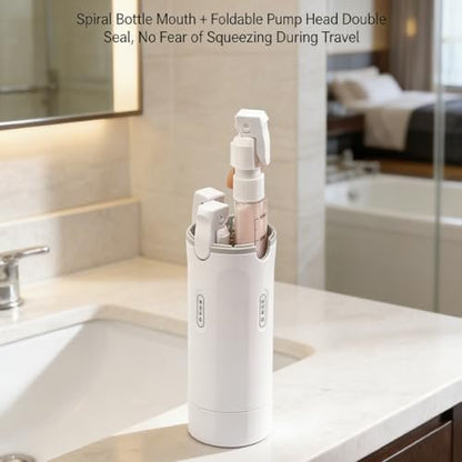 BOMPOW 4-in-1 Travel Bottles Set – Leak-Proof Refillable Containers with Labels, Portable Toiletry Organizer Cup for Shampoo, Lotion, Soap