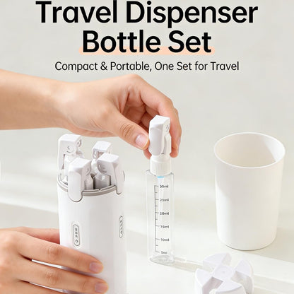 BOMPOW 4-in-1 Travel Bottles Set – Leak-Proof Refillable Containers with Labels, Portable Toiletry Organizer Cup for Shampoo, Lotion, Soap