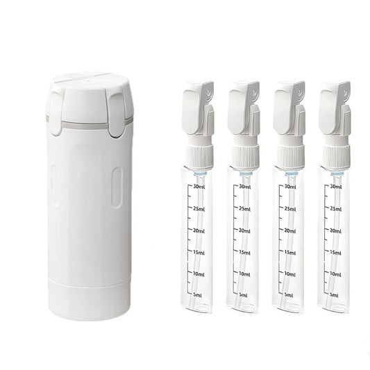 BOMPOW 4-in-1 Travel Bottles Set – Leak-Proof Refillable Containers with Labels, Portable Toiletry Organizer Cup for Shampoo, Lotion, Soap