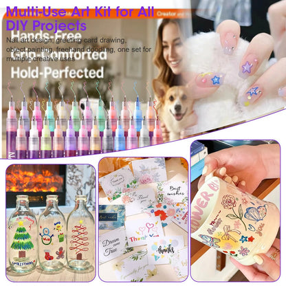 Pintada 24 Color 0.5mm Fine Tip Nail Art Pen Set - Non-Toxic, Quick-Drying Nail Art Markers with 26 Nail Stickers, Leak-Proof Design for DIY Nail Art, Greeting Cards, Object Painting & Holiday Doodling Avelisse