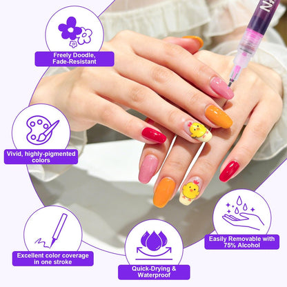 Pintada 24 Color 0.5mm Fine Tip Nail Art Pen Set - Non-Toxic, Quick-Drying Nail Art Markers with 26 Nail Stickers, Leak-Proof Design for DIY Nail Art, Greeting Cards, Object Painting & Holiday Doodling Avelisse