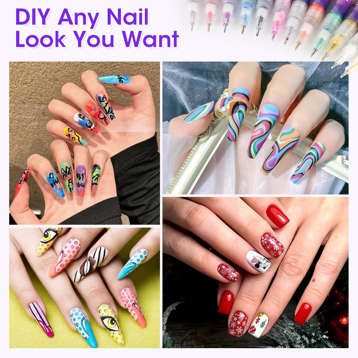 Pintada 24 Color 0.5mm Fine Tip Nail Art Pen Set - Non-Toxic, Quick-Drying Nail Art Markers with 26 Nail Stickers, Leak-Proof Design for DIY Nail Art, Greeting Cards, Object Painting & Holiday Doodling Avelisse