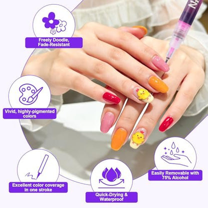 Pintada 24 Color 0.5mm Fine Tip Nail Art Pen Set - Non-Toxic, Quick-Drying Nail Art Markers with 26 Nail Stickers, Leak-Proof Design for DIY Nail Art, Greeting Cards, Object Painting & Holiday Doodling Avelisse
