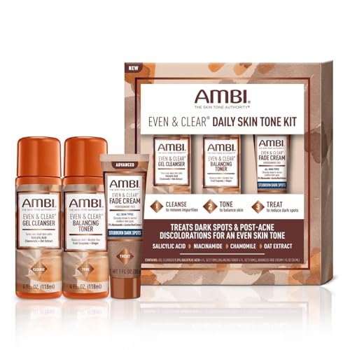 Ambi Even & Clear Daily Skin Tone Kit – 3-Step Regimen for Acne, Dark Spots & Uneven Tone with Salicylic Acid & Niacinamide Avelisse