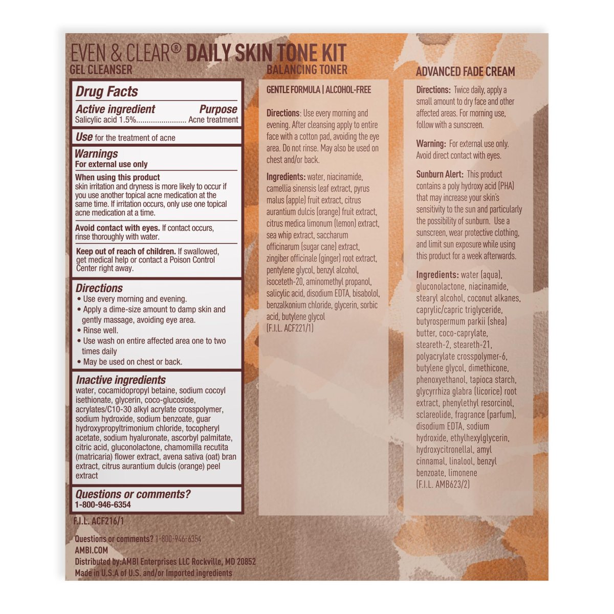Ambi Even & Clear Daily Skin Tone Kit – 3-Step Regimen for Acne, Dark Spots & Uneven Tone with Salicylic Acid & Niacinamide Avelisse
