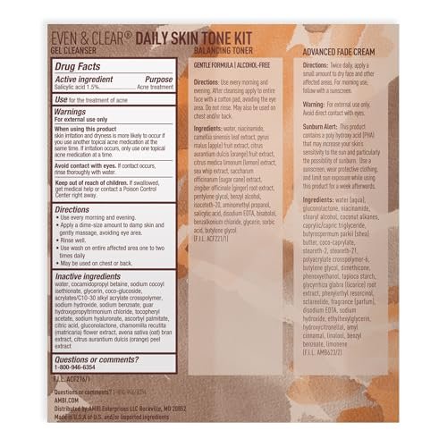 Ambi Even & Clear Daily Skin Tone Kit – 3-Step Regimen for Acne, Dark Spots & Uneven Tone with Salicylic Acid & Niacinamide Avelisse