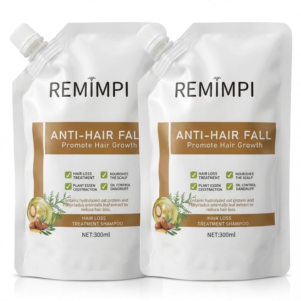 REMIMPI Authentic Anti Hair Loss Shampoo with Ginger & Ginseng - Dandruff & Oil Control, Hair Growth Shampoo, 10.14 Fl Oz (Pack of 2) Avelisse