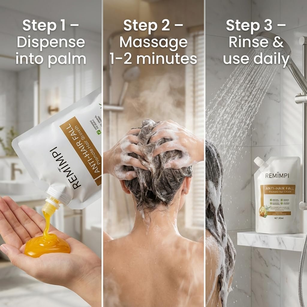 REMIMPI Herbal Anti-Fall Shampoo, Ginger & Ginseng Scalp Cleanser with Jojoba & Oat Extracts, Strengthening Formula for Thinning Hair, 300ml (2-Pack) Avelisse