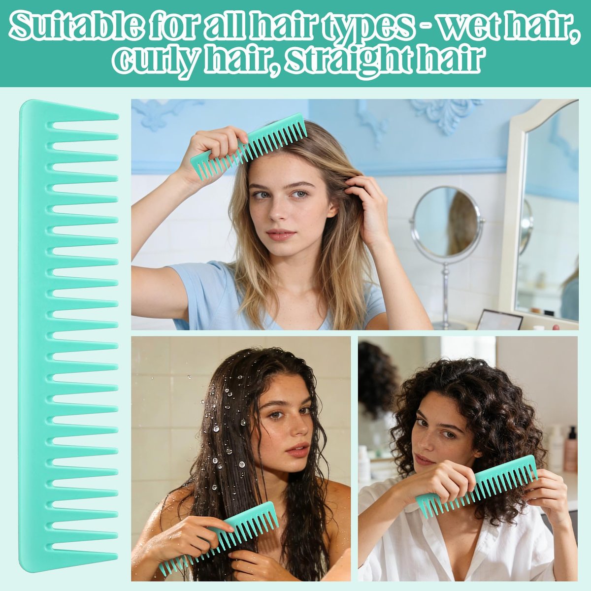 5 Pcs Slick Back Hair Brush Set - Boar Bristle Smoothing Brush with Edge Brush, Rat Tail Comb, Wide Tooth Comb for Men Women - Smooth Frizz & Flyaways - Green - görsel 9