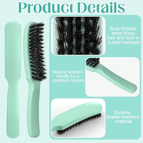 5 Pcs Slick Back Hair Brush Set - Boar Bristle Smoothing Brush with Edge Brush, Rat Tail Comb, Wide Tooth Comb for Men Women - Smooth Frizz & Flyaways - Green - görsel 12