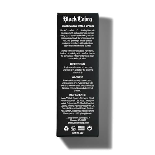 Black Cobra Tattoo Cream – Premium Lightweight Fast Absorbing Formula for Tattooed Skin – 20g Tube Avelisse