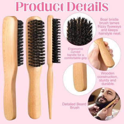 6-Piece Boar Bristle Slick Back Hair Brush Set – Smoothing Brush for Frizz & Flyaways, Rat Tail Comb & Edge Brush for Men & Women Avelisse