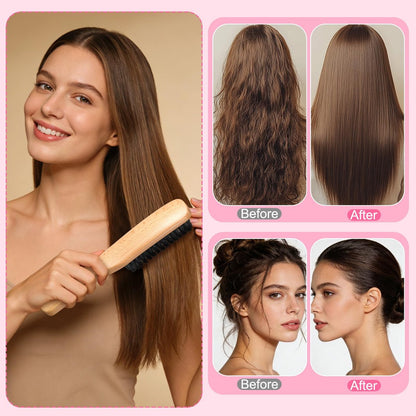 6-Piece Boar Bristle Slick Back Hair Brush Set – Smoothing Brush for Frizz & Flyaways, Rat Tail Comb & Edge Brush for Men & Women Avelisse