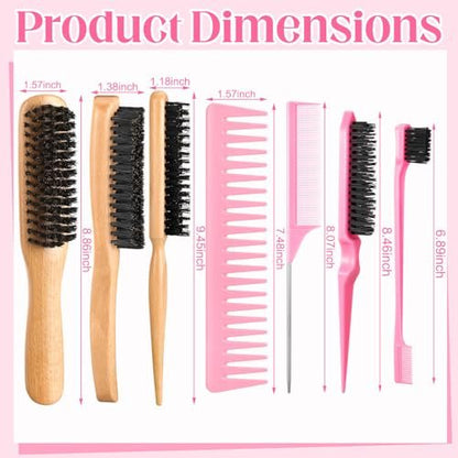 6-Piece Boar Bristle Slick Back Hair Brush Set – Smoothing Brush for Frizz & Flyaways, Rat Tail Comb & Edge Brush for Men & Women Avelisse