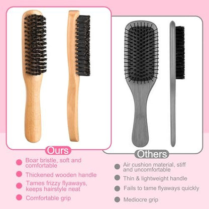 6-Piece Boar Bristle Slick Back Hair Brush Set – Smoothing Brush for Frizz & Flyaways, Rat Tail Comb & Edge Brush for Men & Women Avelisse