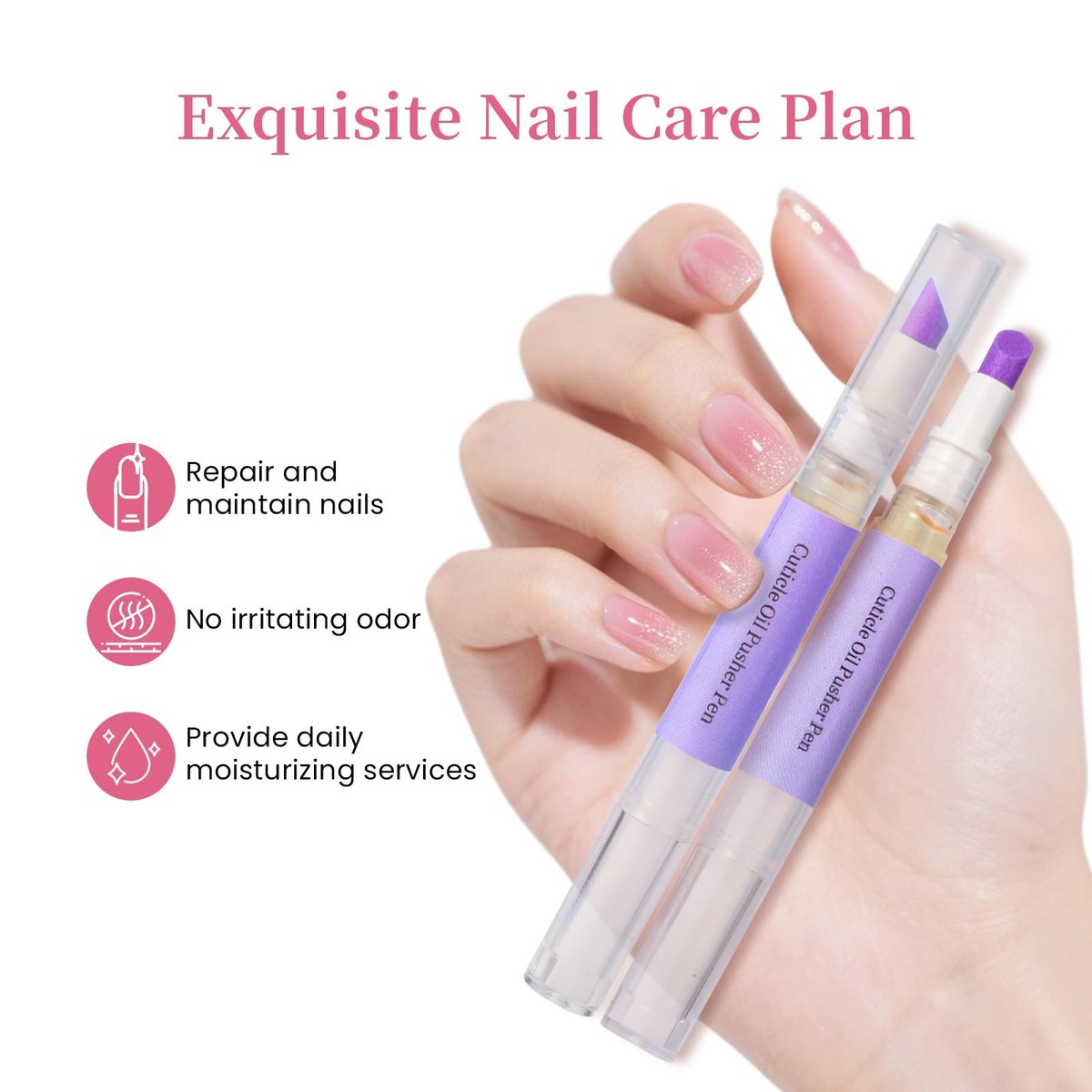 CORACIK 2-in-1 Ceramic Cuticle Pusher & Oil Pen 2ml - Lavender Fragrance Nail Care Tool for Damaged Nails, Cuticle & Hangnail Remover, Moisturizing Brightening Nail Repair (Purple) - görsel 3