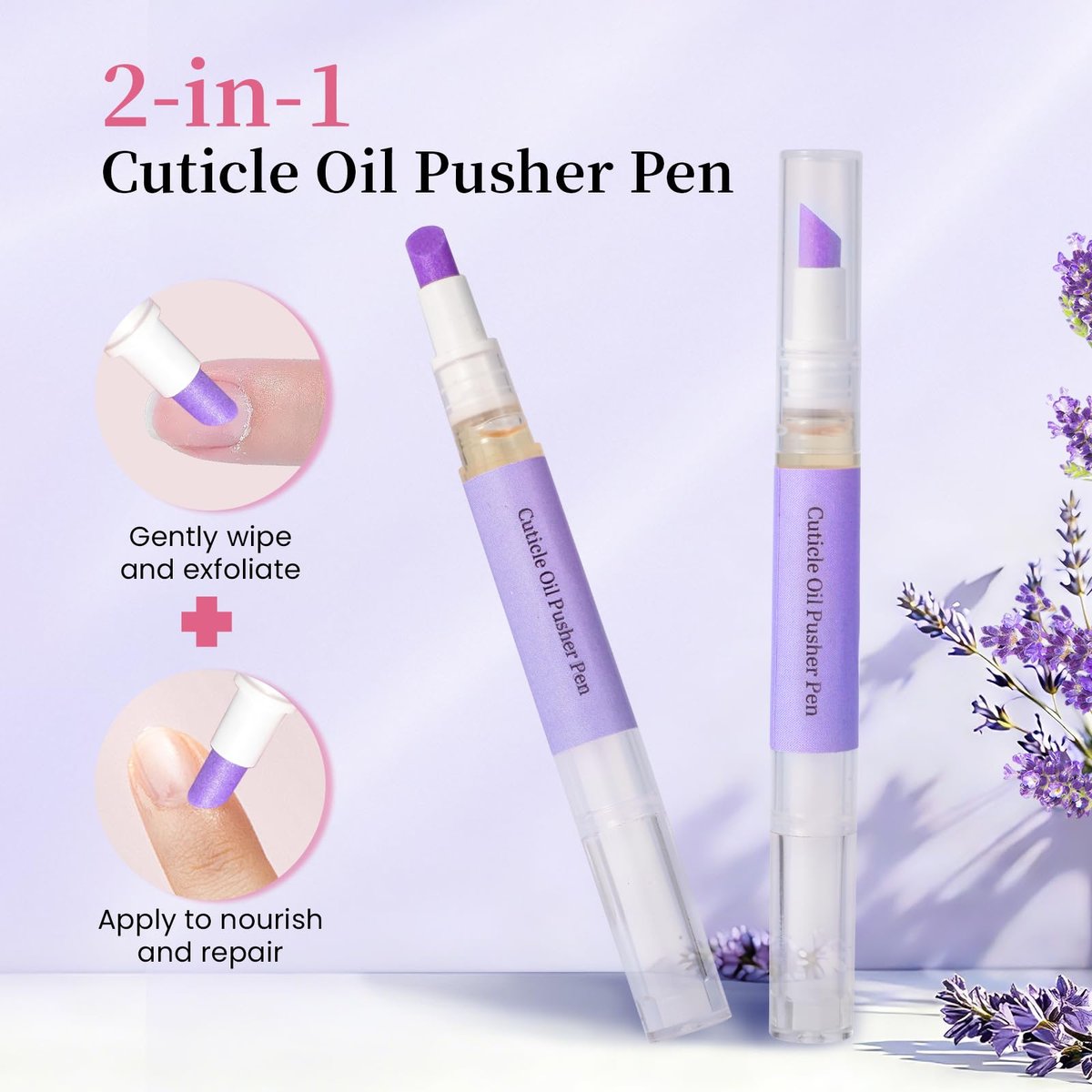 CORACIK 2-in-1 Ceramic Cuticle Pusher & Oil Pen 2ml - Lavender Fragrance Nail Care Tool for Damaged Nails, Cuticle & Hangnail Remover, Moisturizing Brightening Nail Repair (Purple) - görsel 9