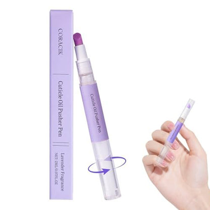 CORACIK 2-in-1 Ceramic Cuticle Pusher & Oil Pen 2ml - Lavender Fragrance Nail Care Tool for Damaged Nails, Cuticle & Hangnail Remover, Moisturizing Brightening Nail Repair (Purple)