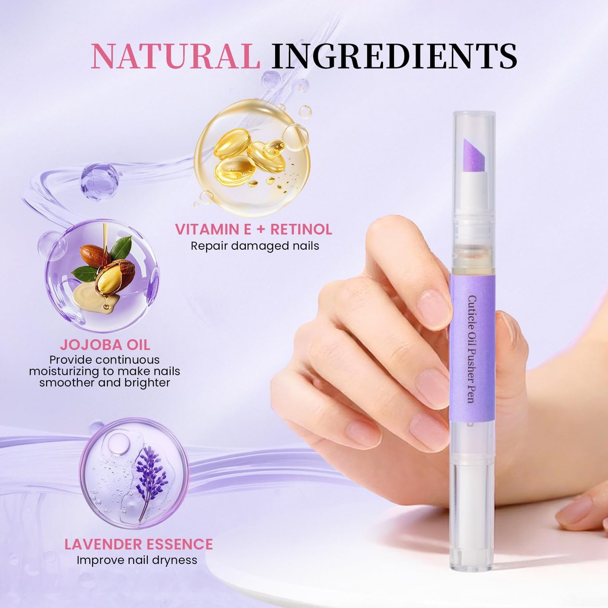 CORACIK 2-in-1 Ceramic Cuticle Pusher & Oil Pen 2ml - Lavender Fragrance Nail Care Tool for Damaged Nails, Cuticle & Hangnail Remover, Moisturizing Brightening Nail Repair (Purple) - görsel 5