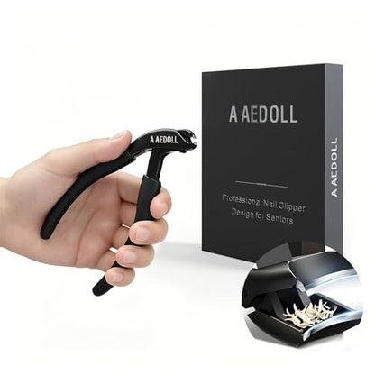 Upgraded Toenail Clippers for Seniors - Ergonomic Long Handled Nail Trimmer, Heavy Duty Thick Nail Cutter with Built-in Nail Catcher (Black, Stainless Steel) Avelisse