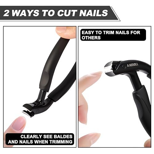 Upgraded Toenail Clippers for Seniors - Ergonomic Long Handled Nail Trimmer, Heavy Duty Thick Nail Cutter with Built-in Nail Catcher (Black, Stainless Steel) Avelisse