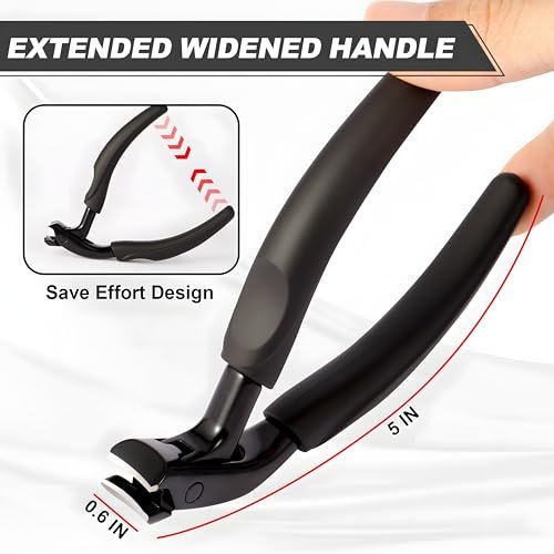 Upgraded Toenail Clippers for Seniors - Ergonomic Long Handled Nail Trimmer, Heavy Duty Thick Nail Cutter with Built-in Nail Catcher (Black, Stainless Steel) Avelisse