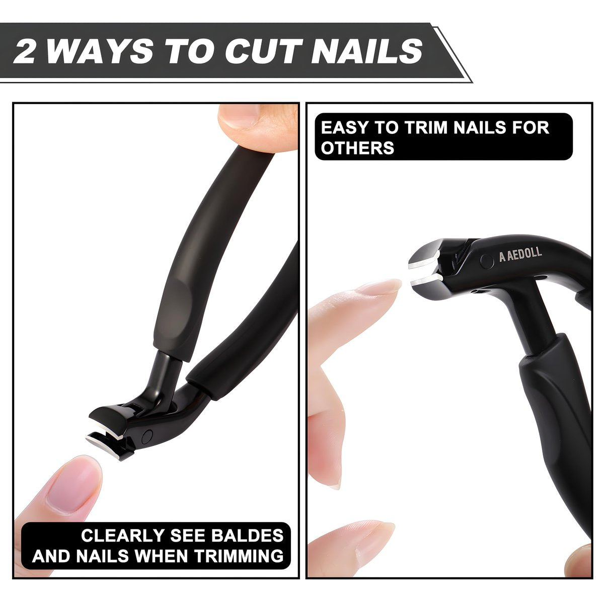 Upgraded Toenail Clippers for Seniors - Ergonomic Long Handled Nail Trimmer, Heavy Duty Thick Nail Cutter with Built-in Nail Catcher (Black, Stainless Steel) Avelisse