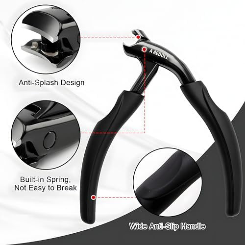 Upgraded Toenail Clippers for Seniors - Ergonomic Long Handled Nail Trimmer, Heavy Duty Thick Nail Cutter with Built-in Nail Catcher (Black, Stainless Steel) Avelisse