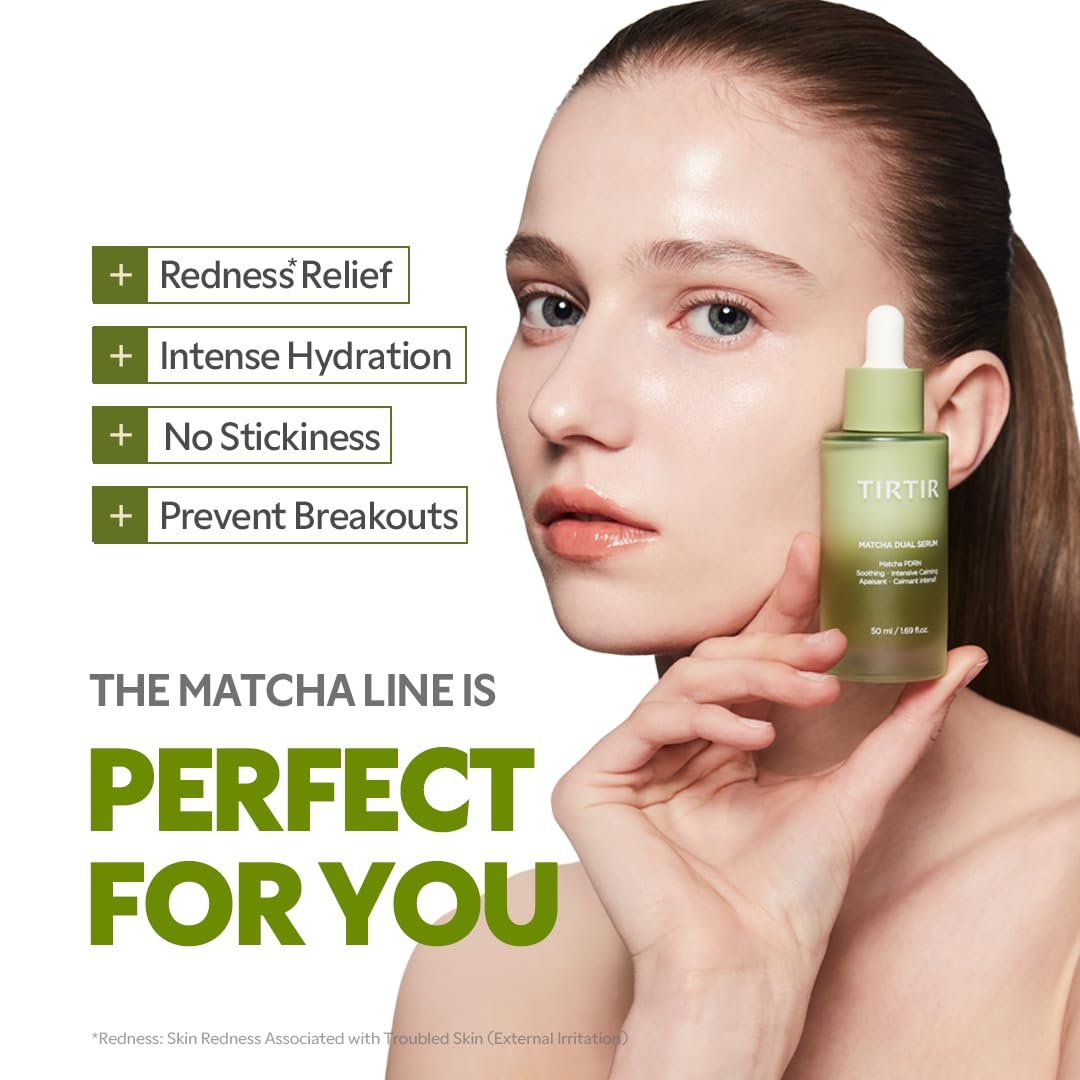 TIRTIR Matcha Dual PDRN Serum – Irritated Red Skin Relief & Glass Skin Glow with Vegan Matcha PDRN, 5% Niacinamide, Hydrating Non-Sticky Korean Face Serum for Sensitive & Acne-Prone Skin Avelisse