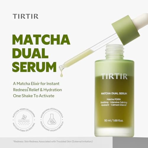 TIRTIR Matcha Dual PDRN Serum – Irritated Red Skin Relief & Glass Skin Glow with Vegan Matcha PDRN, 5% Niacinamide, Hydrating Non-Sticky Korean Face Serum for Sensitive & Acne-Prone Skin Avelisse