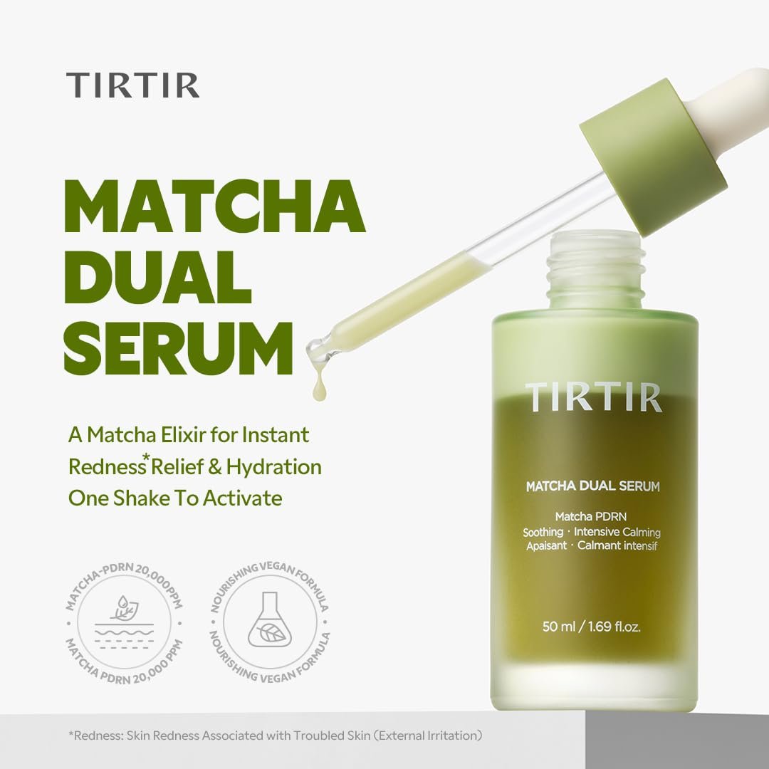TIRTIR Matcha Dual PDRN Serum – Irritated Red Skin Relief & Glass Skin Glow with Vegan Matcha PDRN, 5% Niacinamide, Hydrating Non-Sticky Korean Face Serum for Sensitive & Acne-Prone Skin Avelisse